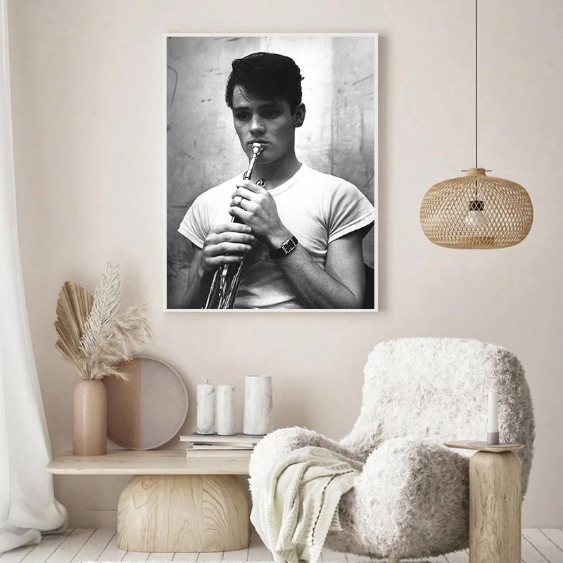 Cold Jazz Trumpet Player Chet Baker Vintage Photograph Poster Jazz Live Music Prints Canvas Painting Wall Art Picture Home Decor