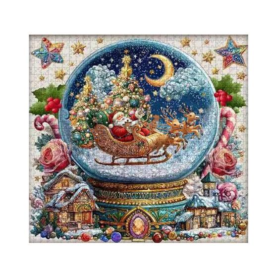 Christmas Crystal Ball Jigsaw Puzzle Santa Snow Village Scene 1000 Pieces Adults Cardboard Puzzle Family Game Home Decor