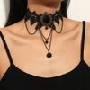 Retro Hollow Black Lace Necklace Medieval Style Lace Accessories Round Bead Pendant Clavicle Chain
