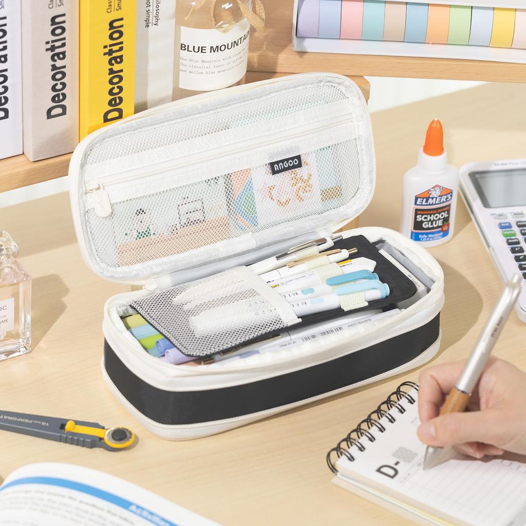 ANGOOBABY Пенал большой вместимости для и мелких предметов Подходит для мальчиков среднего и старшего школьного возраста, для офиса и работы Черный чехол,