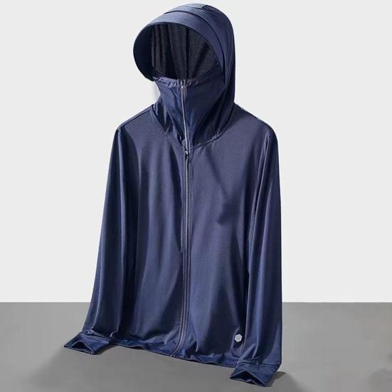 Солнцезащитная одежда Куртка мужская женская с капюшоном и длинным рукавом на молнии из ледяного шелка для защиты от ультрафиолета