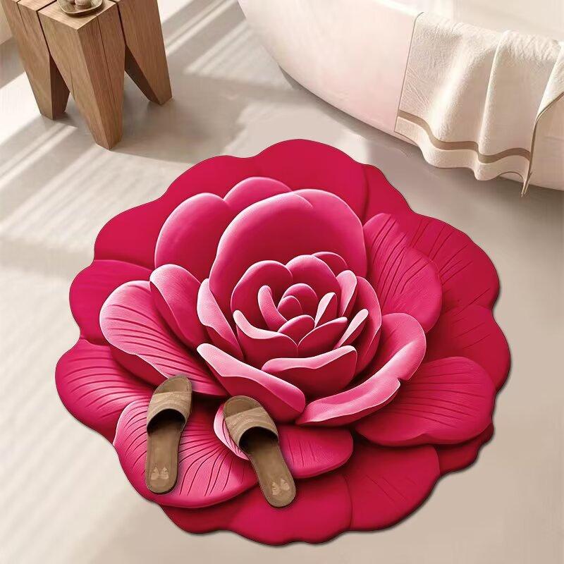 3D Цветочный Ковер Ванная Комната Впитывающий Бытовой Противоскользящий Грязеотталкивающий Легкий в Уходе Коврик для Ног