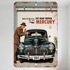 Винтажная металлическая жестяная вывеска Mercury Car 1940-х годов с мужчиной в федоре, дверью гаража, деревенским декором для домашнего бара, мужской комнаты, настенное искусство, ретро-реклама 1944 г.