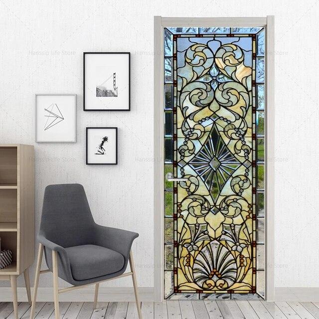 3D Geometric Door Sticker Self-adhseive Vinyl Full Door Wrap Cover Stickers Modern Abstract Geometry Wall Art Mural Decorations