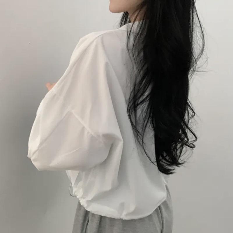 Women Hooded Sun Protection Jacket Loose Long Sleeve Zip Up Cropped Lightweight Casual Windbreaker
