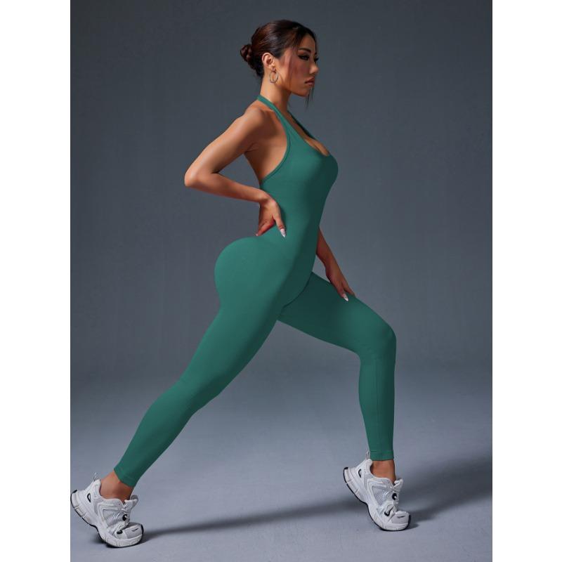 Летний сексуальный комбинезон-халтер с открытой спиной для тренажерного зала, женский фитнес-костюм, спортивный комбинезон для женщины, спортивный костюм, одежда для йоги, эластичный, черный, одежда для тренировок