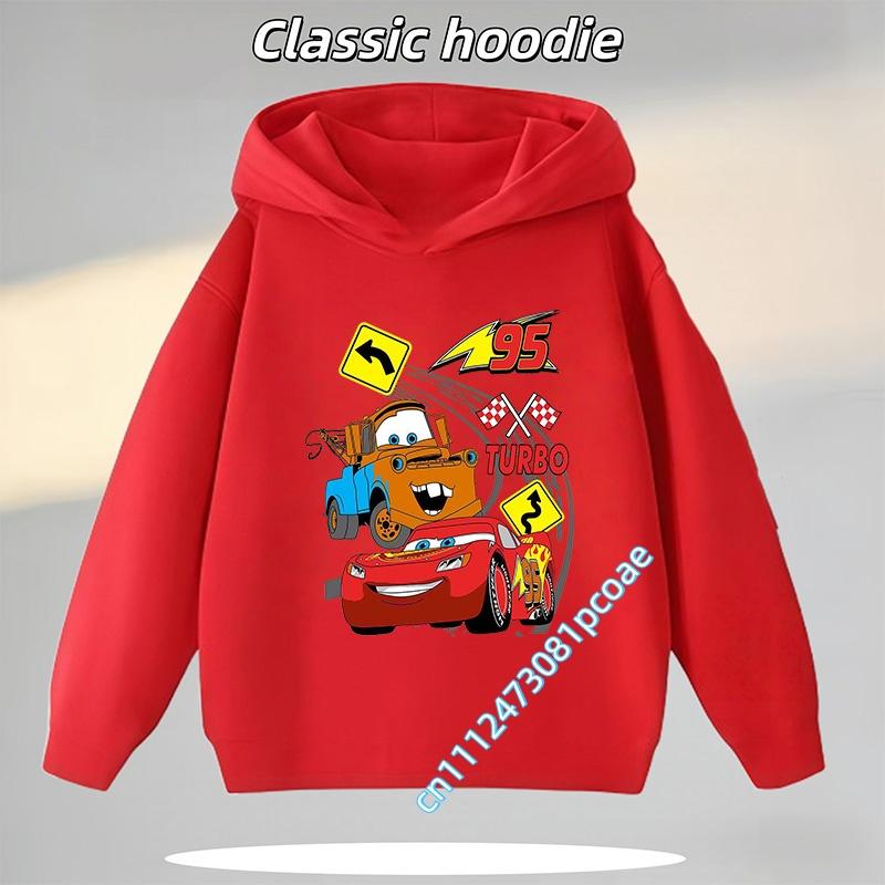 Boy's Sports Shirt Cartoon Print Boy's Fall/Winter Pullover Shirt Cars of the Universe Children's Hooded Sweatshirt Casual Shirt
