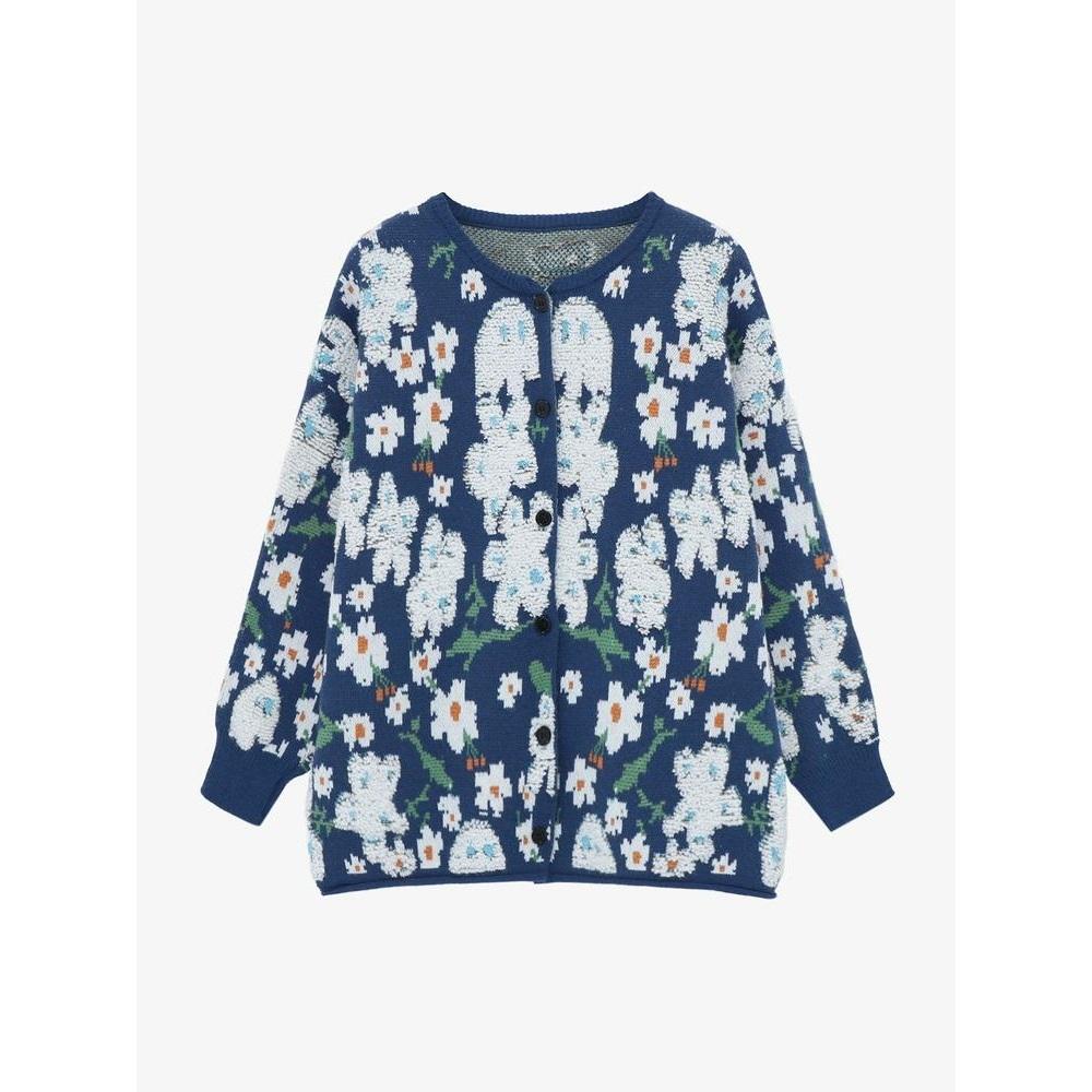 Sweaters Flower Coat Pink Cardigan Autumn Women Print O-Neck Bat Sweaters Knitting Loose Sweater Green