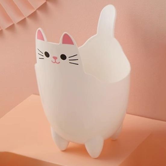 2Pcs Garbage Cans Pen Holders Large Capacity Smooth Edge Burr Free Cartoon Cat Shape Mini Table Trash Cans Storage Buckets