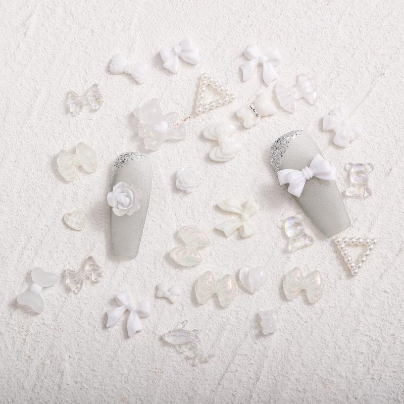 50 шт. смешанные аксессуары для ногтей с бриллиантами, белый, черный, бант Авроры, камелия, 3D украшения для дизайна ногтей