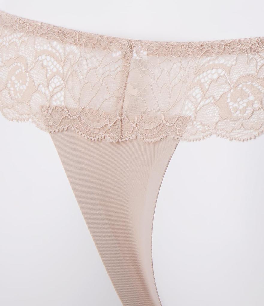 Peach John Soft Sides and Lightweight Chest Thong Sizes [Lace, Back, Fit] T-Back, Beige, M/L