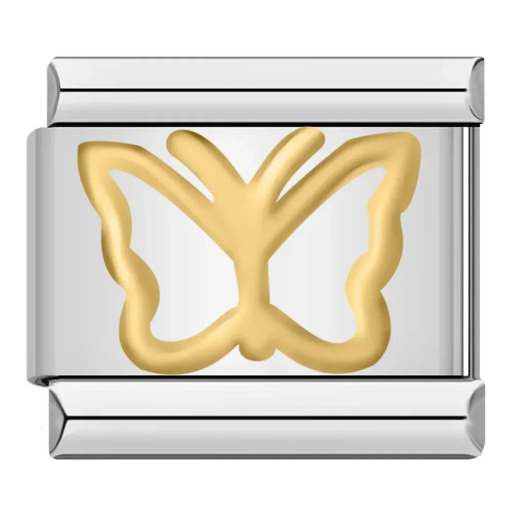 9mm Width Original Daisy Heart Flower Butterfly Cross Green Italian Charm Bracelet Stainless Steel Jewelry Making DJ001