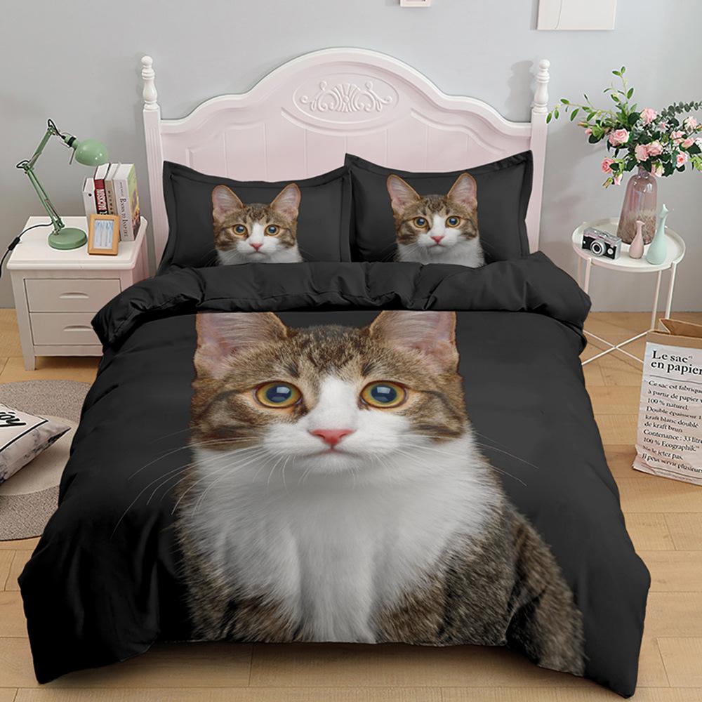 3D комплект постельного белья для домашних животных и кошек, пододеяльник с рисунком кота, наволочка, постельное белье, односпальная двуспальная кровать, полный размер, 2/3 шт., микрофибра