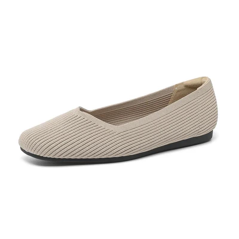 Whoholl Brand 2024 Women's Woven Soft Bottom Knitted Flats Spring Square-toe Shallow-mouth Plus Size Casual Shoes Size 34~43
