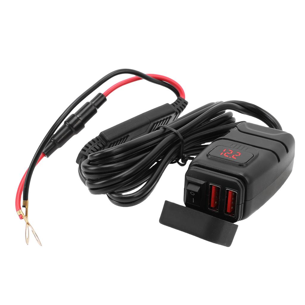 Motorcycle USB Charger Quick Charging 3.0 Dual USB Motorcycle Phone Charger with Voltmeter and ON Off Switch for Tablet