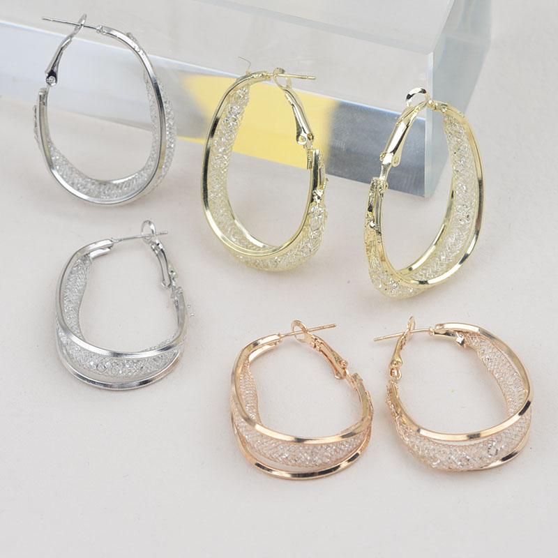 Boho Silver Oval Earrigns Large Hanging Anti Allergy Silver Needle Earrings Hoops Fashionable Circle Design Luxury Earrings