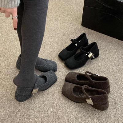 2025 весна и лето новые ретро шерстяные французские на толстом каблуке туфли-лодочки с ремешком Мэри Джейн с квадратным носком