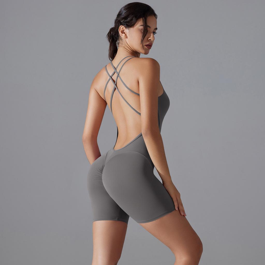 Back Yoga Women Bodysuit Nessaj Cross Gym Fitness Jumpsuit Sexy Push Up Running Bodysuit High Waist Rompers