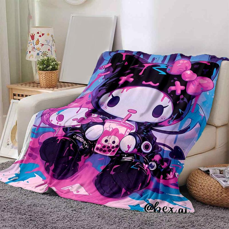 1pc Graffiti Kuromi Blanket, Home Decorative Throw Blanket for All Seasons, Living Room, Travel, Camping, Car Blankets, Beach, Office Naps, Perfect Gi