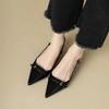 2024 New Summer Women's Dress Shoes Pointed Toe Sandals Buckle Slingbacks Mid Heels Pumps Patent Leather Slip On
