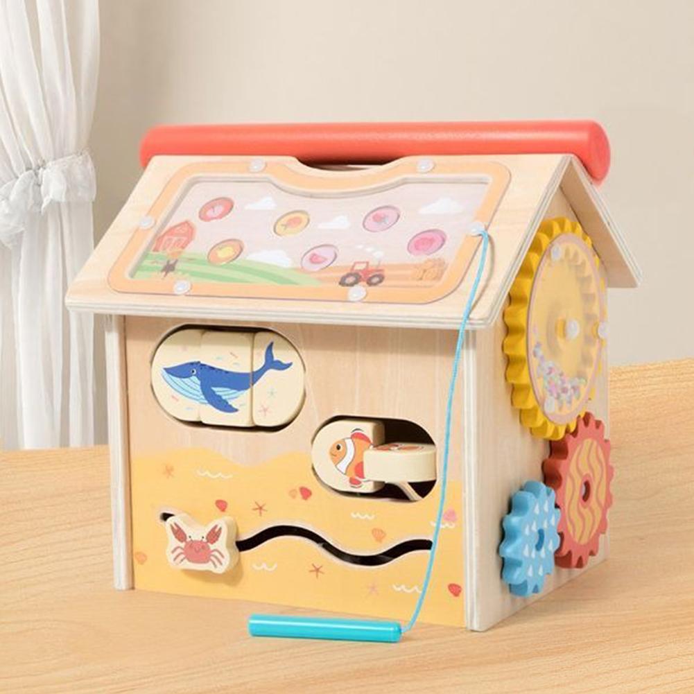 Деревянный Бизидом Интерактивный Игровой Домик Многофункциональный Дом для Занятий Тренировка Мелкой Моторики Игрушки для Раннего Развития Подарки для Детей