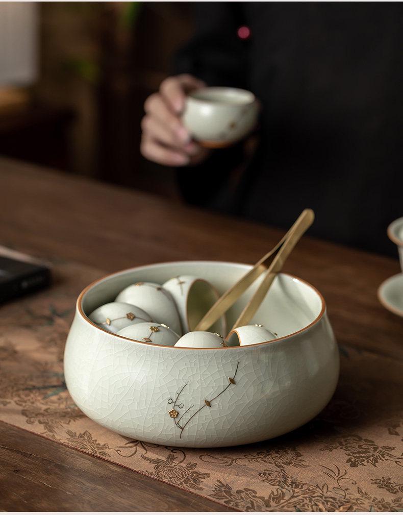 Большая керамическая миска для мытья кисточек для чая в стиле Кинцуги и Жуяо - Аксессуар для набора для чая Гунфу