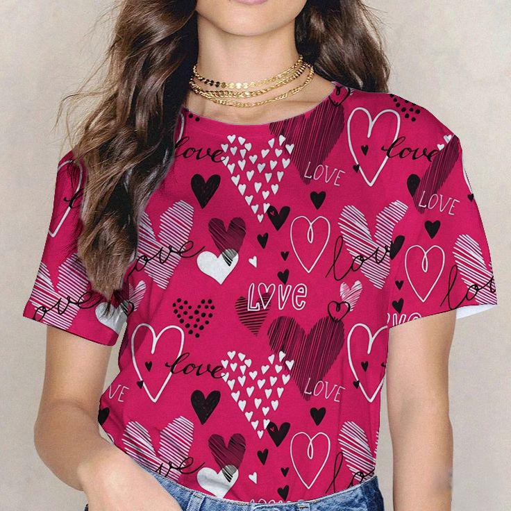 Плюс размер 6xl летняя женская футболка с круглым вырезом и цифровым принтом в виде букв Love с коротким рукавом женская футболка
