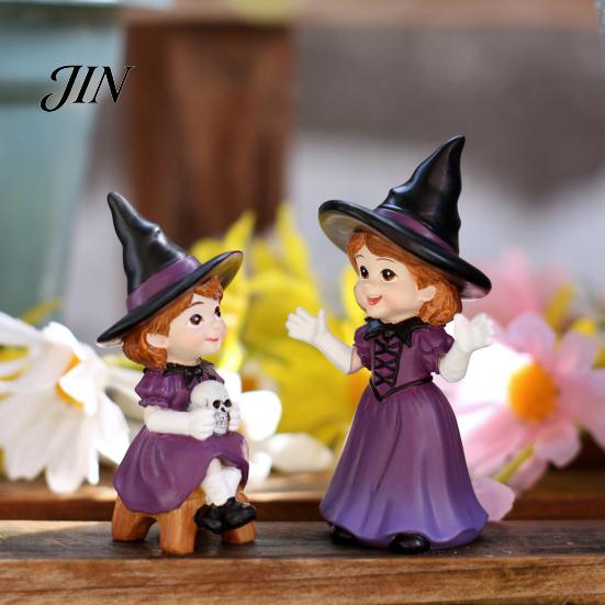 Halloween Display Accents 2PCS Purple Witch Statues, Resin Ornaments, Miniature Ornaments Scenes Cute Figurines, for Home Desktop Decoration Figurines