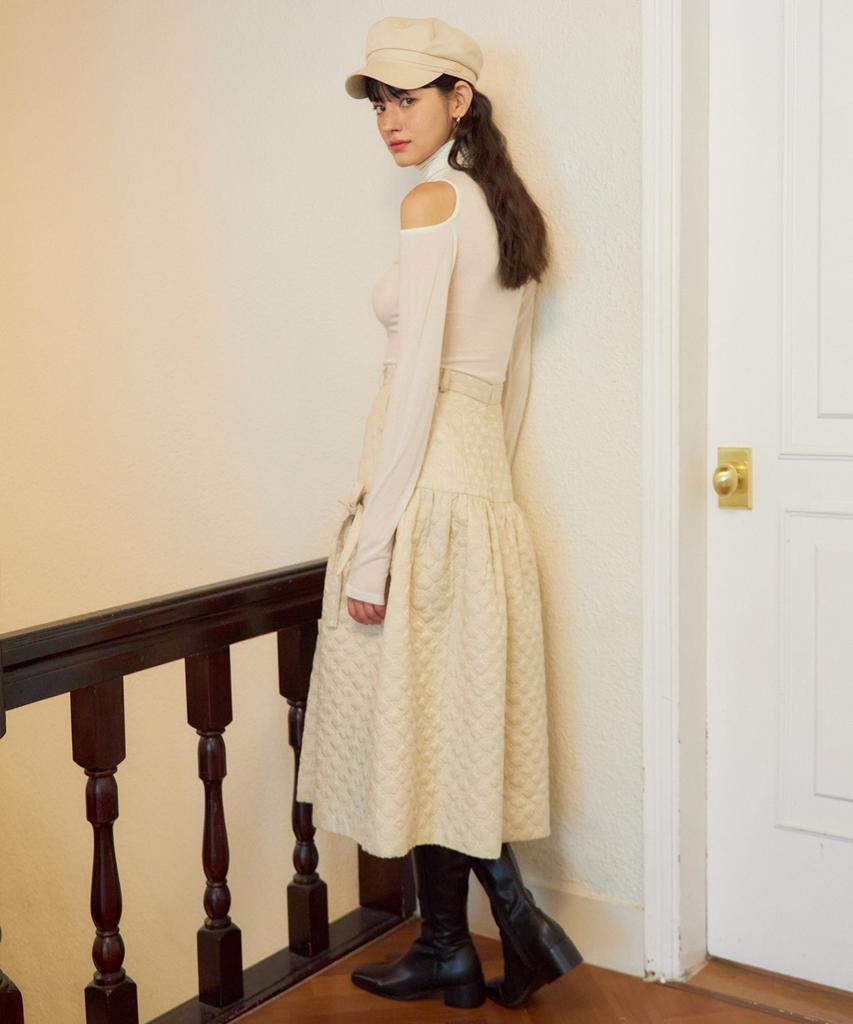 Salon De Yon Ribbon Quilting Skirt_ Ivory