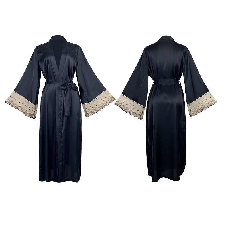 Сексуальный длинный кардиган ночная рубашка пижама женская кружевная сращивание соблазн атласное платье