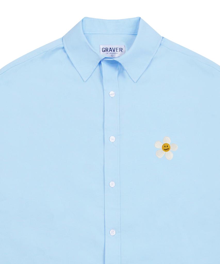 GRAVER [Unisex] Flower Dot Embroidered Oversized Short Sleeve Shirt_Sky Blue