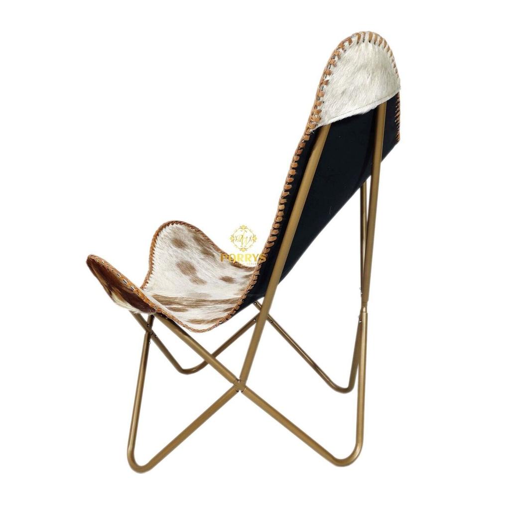 Открывающееся кожаное кресло-бабочка из козьей шерсти - коричневое и белое кресло для гостиной