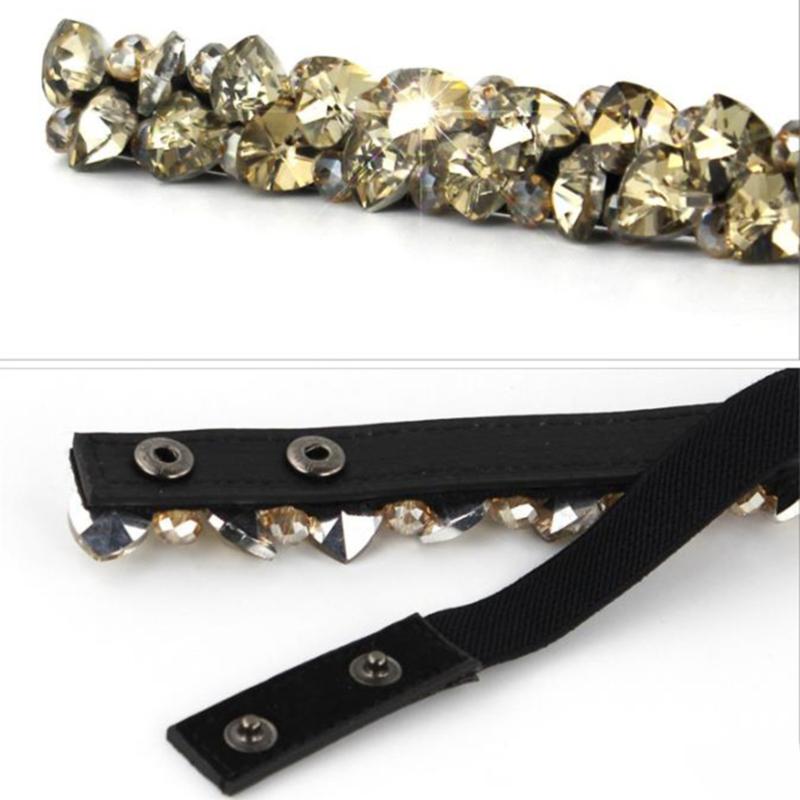 1PC Rhinestone Elastic Belt For Women Dresses Full Crystal Gem Black Female Waist Belt For Coats Down Fashion Luxury Ladies Belt