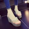 Fashion Summer Rhinestone Wedges Heel Women's Slippers Platform Peep Toe Height Increasing Sexy Ladies Soft Sole Shoes Zapatos De Mujer