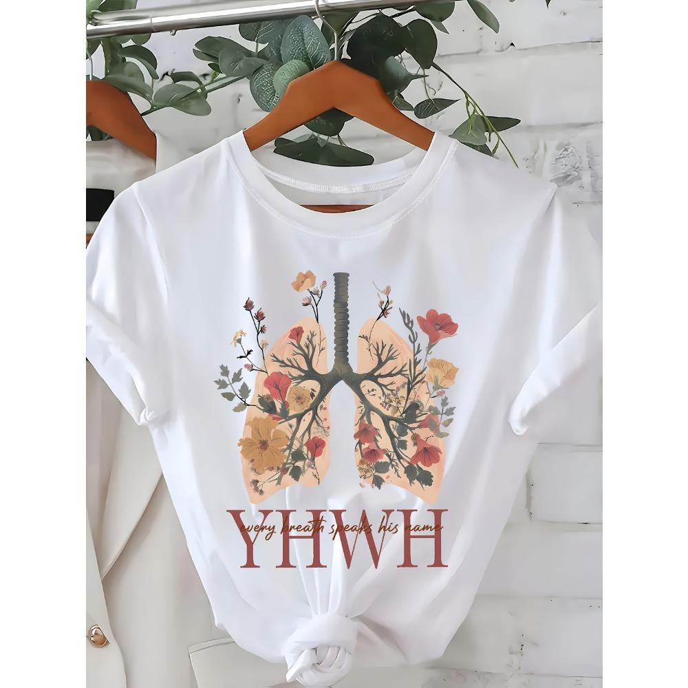 Женские хлопковые футболки с коротким рукавом Цветочные Легкие YHWH Женская футболка Графика Веры Повседневный Оливково-зеленый Топ