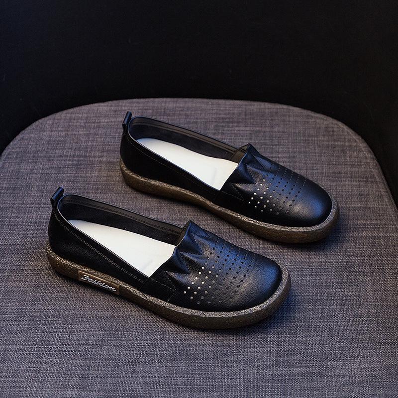 Женские летние дышащие лоферы с вырезами из натуральной кожи на мягкой подошве, плоская обувь для беременности, доступны большие размеры