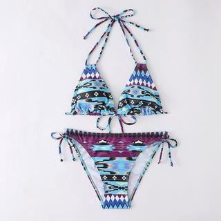 Новый многоцветный печатный сексуальный бикини-купальник с завязками на шее и разрезом