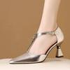 Fashion 2025Spring Summer Sandals Pointed Tip One Kick Side Cutout Women's High Heels Gold Silver Fashion Banquet Sandalias De Mujer