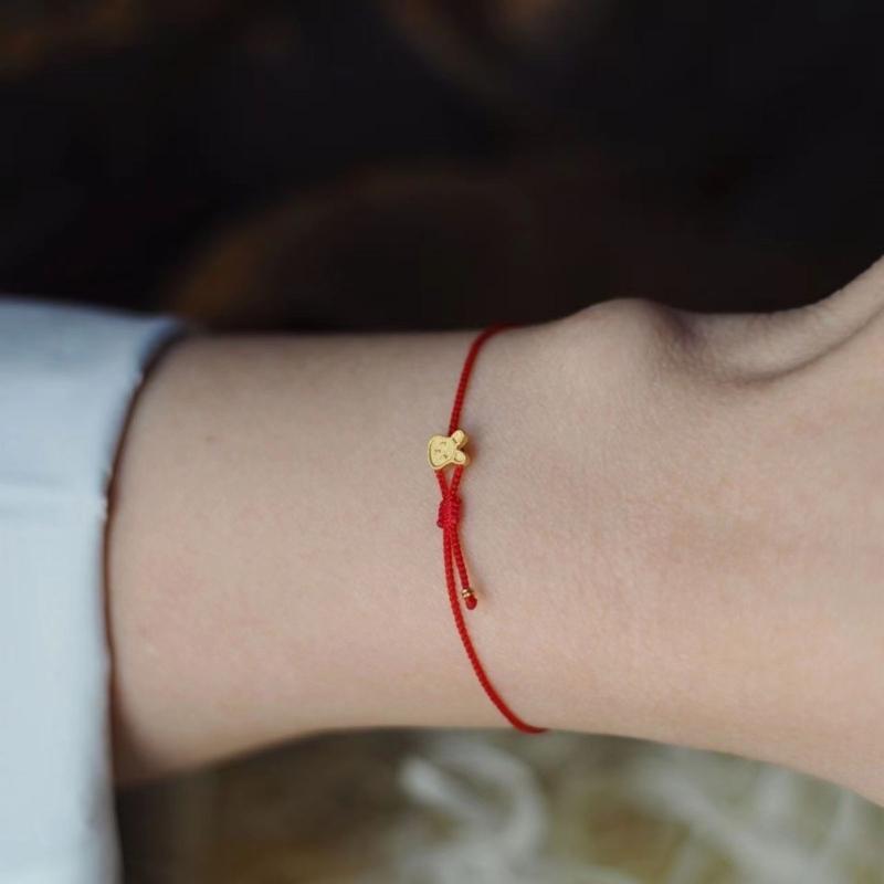Lucky Red Rope Bracelet Zodiac Gold Plated Rabbit Pendant Hand Knotted Adjustable Charm Bracelet for Men and Women