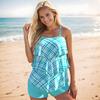Women's Swimwear Tankini 2 Piece Swimsuit Blue Grid Lines Print Vacation Bathing Suits
