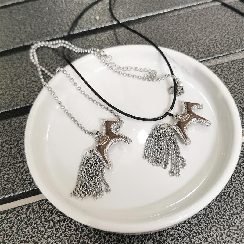 Titanium Steel Horse Pony Tassel Pendant Necklaces Women Mujer Adjusting Long Rope Sweater Chain Neck Accessories Gifts