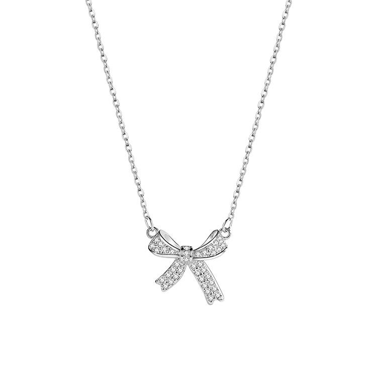 Exquisite Women's Light Luxury Micro-Paved Bow Necklace - Sweet Clavicle Chain Choker