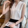 Офисная женская шифоновая рубашка женская летняя безрукавка 2023 года сексуальные майки однотонные майки с V-образным вырезом одежда