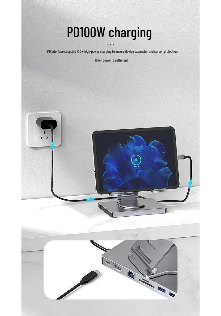 Док-станция BlueShuo 4K для планшета с USB 3.0, Ethernet, Type-C, аудиоразветвителем и PD-зарядкой.