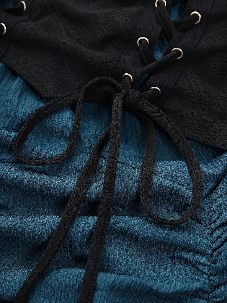 Rosegal Плюс размер Платье миди из крепа со шнуровкой и оборками и завязками на завязках