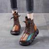 Autumn Mixed Color Shoes Women Boot  Fashion Round Toe Lace Up Retro Handmade Casual Platform Ankle Boots Ladies Short Boots