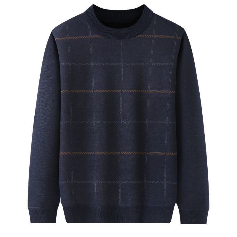 Утепленный и утолщенный зимний вязаный свитер для пап среднего и пожилого возраста, теплый круглый вырез, топы на осень и зиму