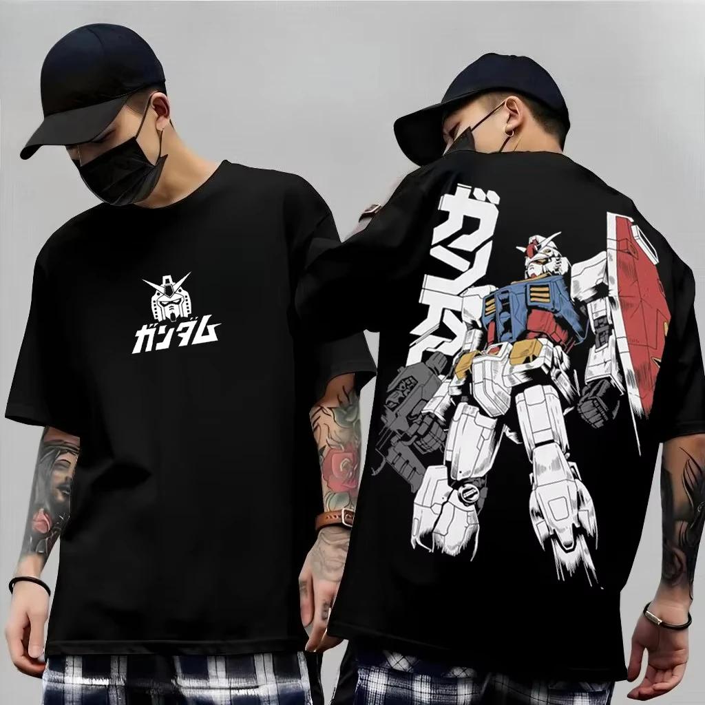 Japanese Anime Mobile Suit RX-78-2 Gundam Summer Short Sleeve Cotton Print T-shirts Men's Clothing Women Y2k Tee Tops 2026 New