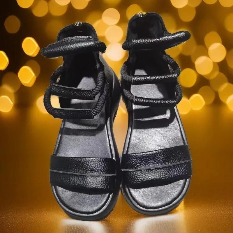 Модная женская обувь 2024 года, летние новые женские сандалии-гладиаторы с открытым носком, на молнии, платье на толстой подошве, модная женская обувь Zapatos