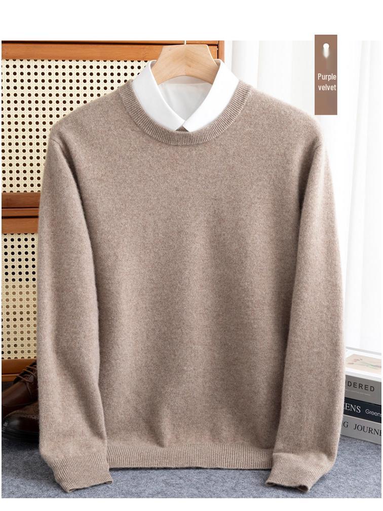 Men's Plus Size Loose Fit Pure Wool Round Neck Sweater, Autumn/Winter Cashmere Knitted Top